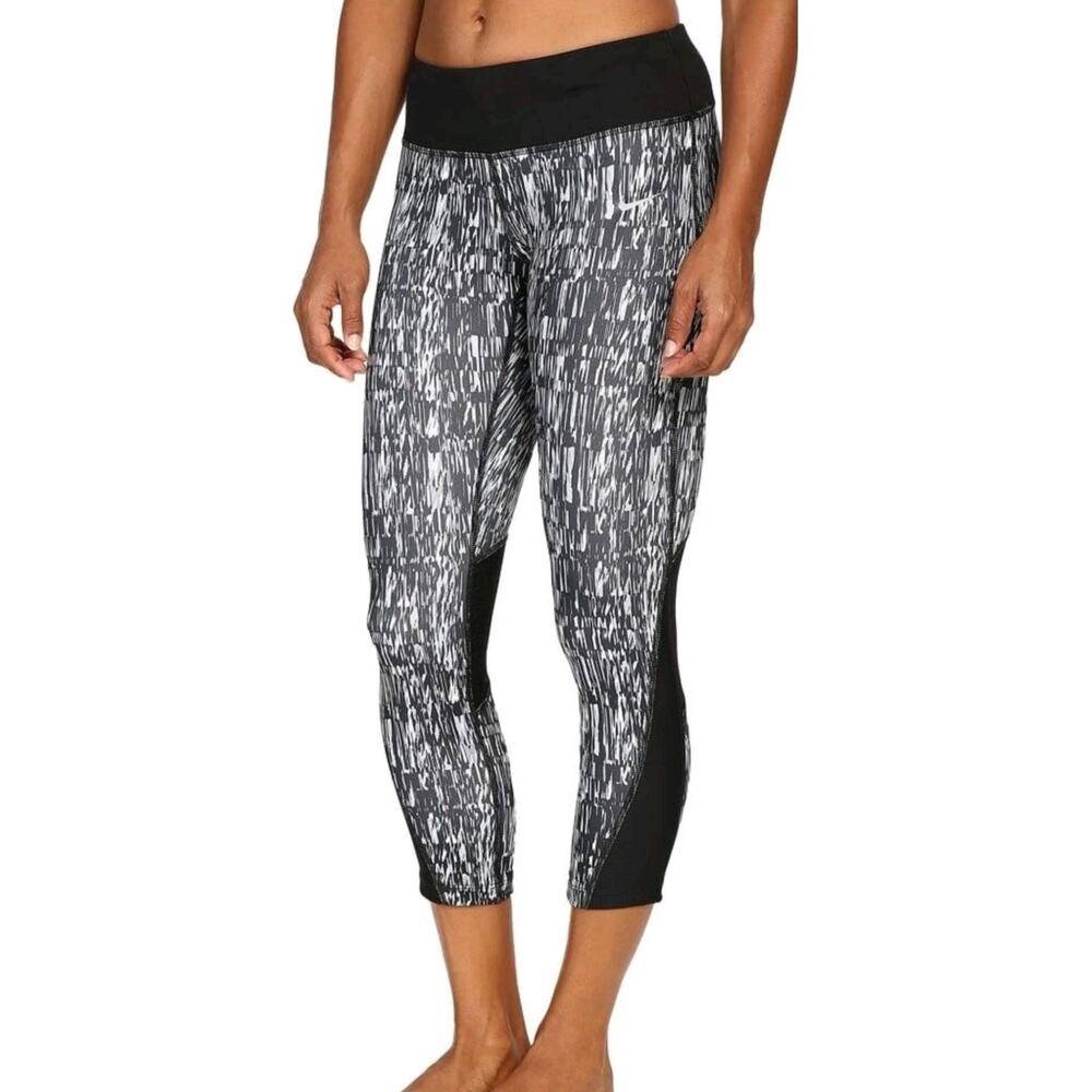 Nike DRI-FIT Power Women's Small Cropped Leggings Pants Black White Running Gym